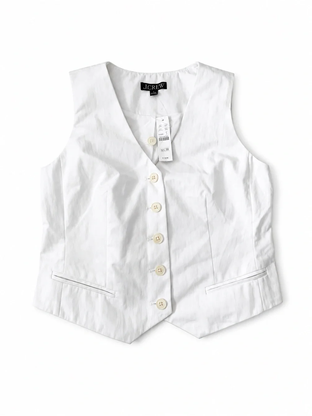 NWT J.Crew Shrunken V-Neck Vest Top White Size 4 Tailored Button Front CT113